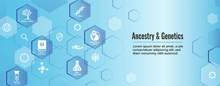 Ancestry or Genealogy Icon Set web banner w Family Tree Album, family record, etc