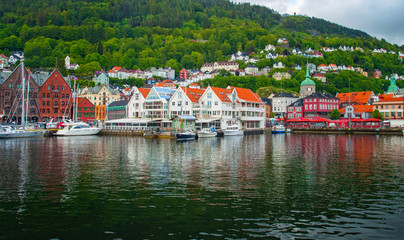 Sail Ships and yachts in the harbor of Bergen, Norway