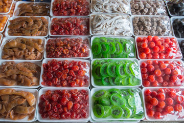 Various preserved fruits at retail store