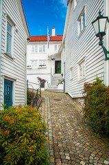 Fototapeta na wymiar Narrow street in the old town of Bergen, Norway