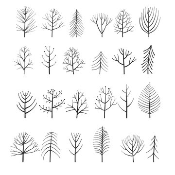 vector set of doodle trees