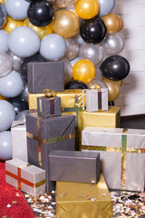 Decorated with colorful balloons decoration for photography. Photozone.