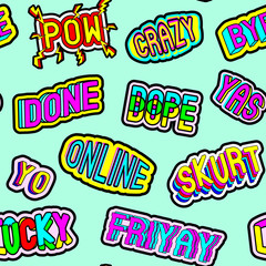 Obraz premium Seamless pattern with patches with words 