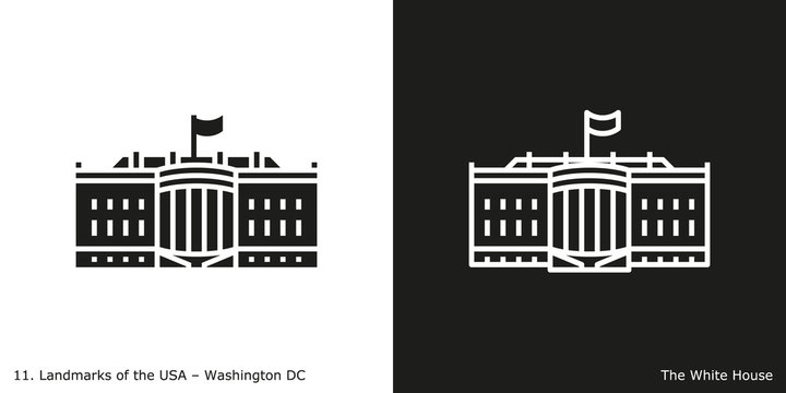 Washington DC - The White House. Famous American landmark icon in line and glyph style.