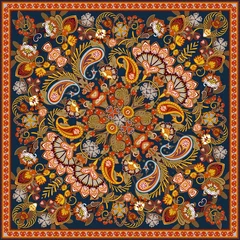 Cercles muraux Tuiles marocaines Ornement vectoriel imprimé bandana paisley, foulard en soie ou foulard carré style design pour l& 39 impression sur tissu. Bandana style cachemire