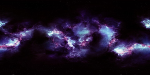 Deep space, stars and nebula, 360 degrees spherical HDRI panorama, equirectangular projection