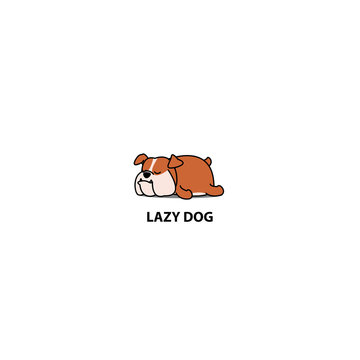 Lazy dog, cute bulldog sleeping icon, vector illustration