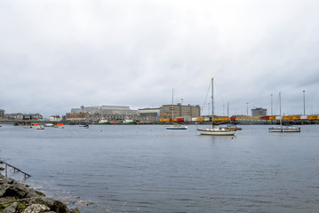 Dublin, Ireland, 28 October 2012: Buildings and boats
