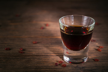 Herbal bitter liqueur with different natural ingredients.