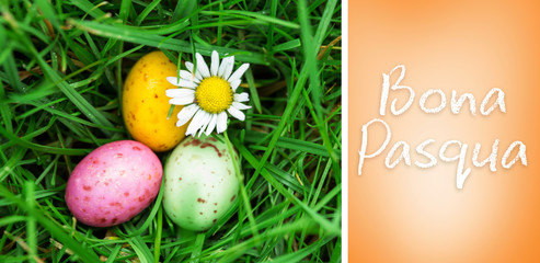 Bona pasqua against orange vignette