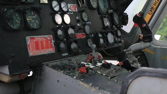 interior view of the old helicopter cockpit