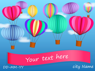 Fototapeta na wymiar Colorful air balloons on a blue sky. Festival. Vector illustration