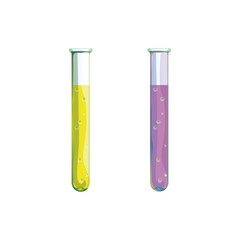 Vector test tubes filled with with greenish and violet substance