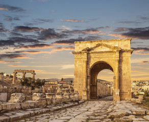 North Gate, Ancient Roman city of Gerasa of Antiquity , modern Jerash, Jordan