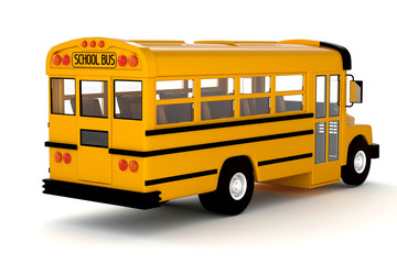Plakat 3d rendering yellow school bus on white background isolated