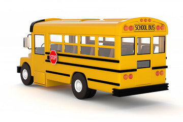 Plakat 3d rendering yellow school bus on white background isolated