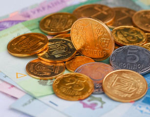 Ukrainian money - coin and hryvnia