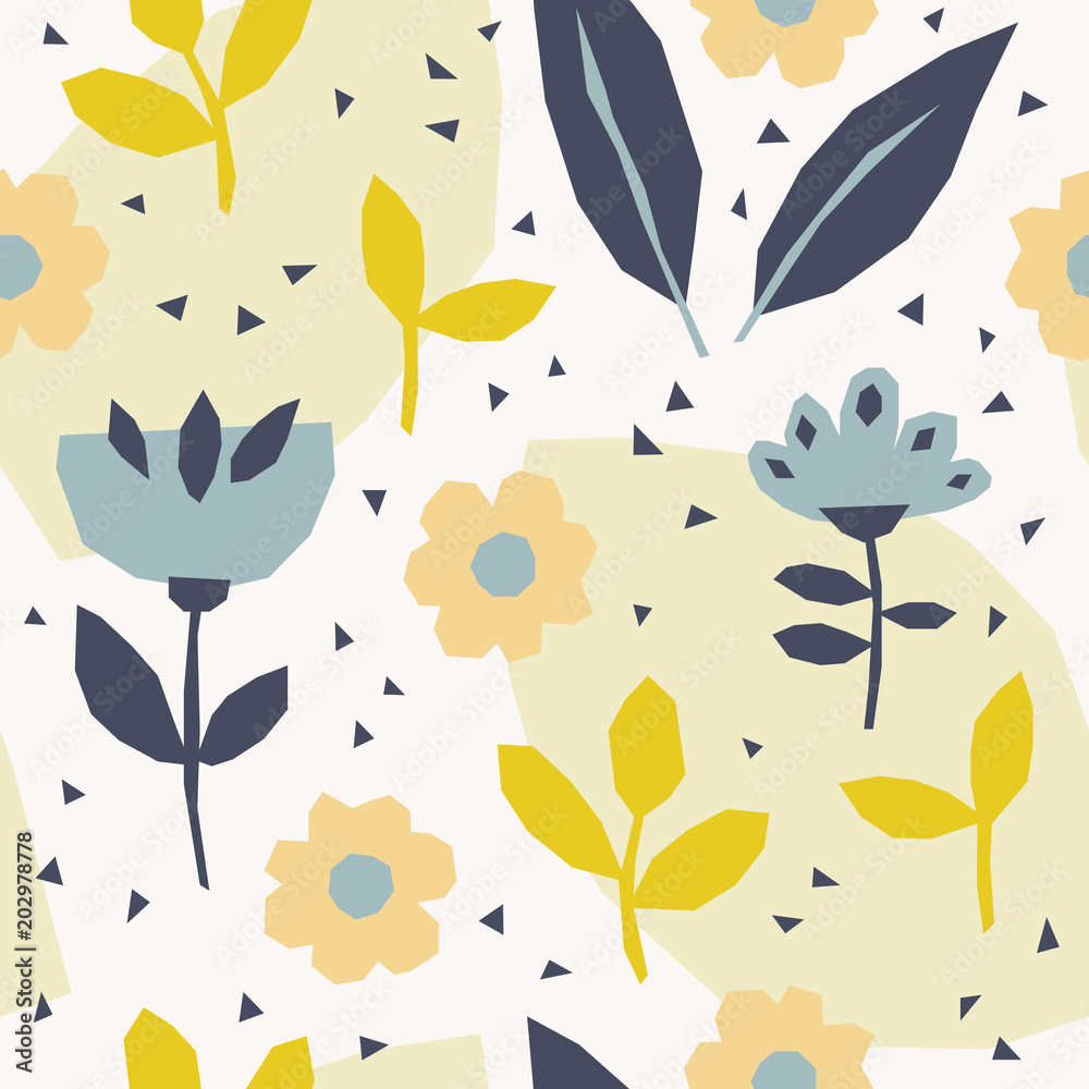 Poster seamless pattern with flowers and leaves in scandinavian style