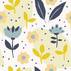 nahtloses Muster mit Blumen und Blättern im skandinavischen Stil