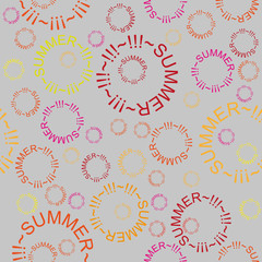 Colored circles on a gray background. Seamless modern pattern with the inscription: summer. 