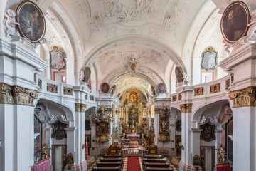 Fototapeta na wymiar empty beautiful Church inside Durnstein Abbey, Wachau Valley, Austria