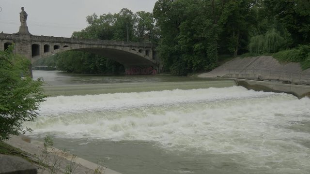 Isar River flowing under Maximillian bridge 