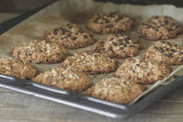 Freshly baked homemade oatmeal cookies in assortment