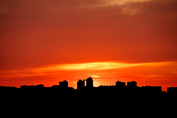 Modern city skyline with beautiful sunset