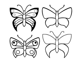 Butterflies. A set of butterfly templates. Butterflies for coloring. Line drawing.
