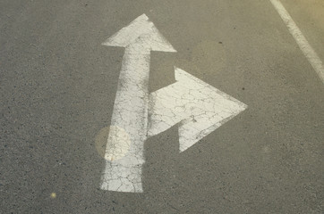 road marking. arrow forward and right