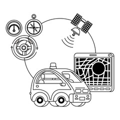isomatric car and tablet with gps app vector illustration design