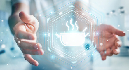 Businessman using application to order home made food online 3D rendering