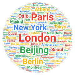 Fototapeta premium Travel cities destinations word cloud concept