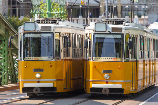 plain tram trains in the city