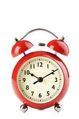 Red alarm clock isolated on white background