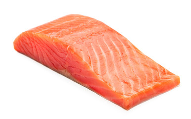 sinlge piece of smoked salmon steak isolated on white background