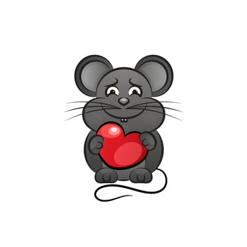 Cartoon cute mouse love heart.
