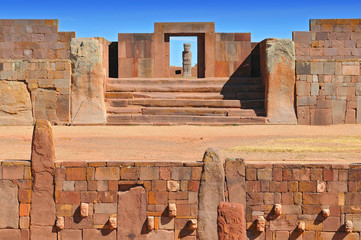 Temple Kalasasaya, an important pre Columbian Archaeological Site in Tiwanaku, Bolivia.