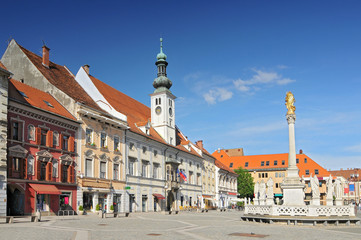 Town Hall and Plague Monument on the Maribor Main Square, Slovenia. - 202991313
