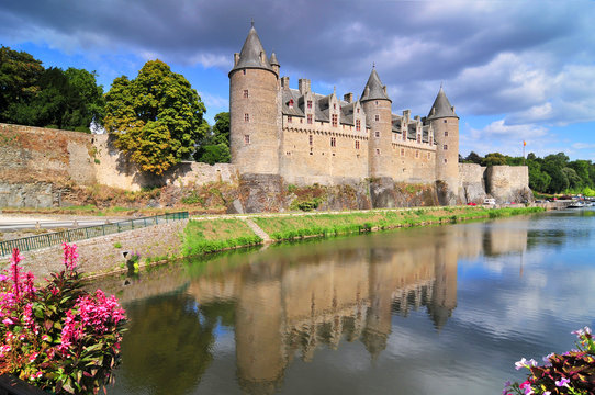 View of the castle of the city of Josselin in Bretagne, France.