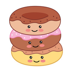 sweet dessert donuts kawaii cartoon vector illustration