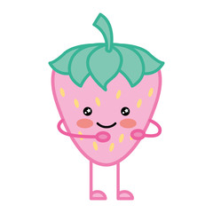 kawaii strawberry fruit happy cartoon vector illustration