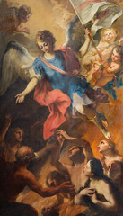 TURIN, ITALY - MARCH 15, 2017: The painting of Archangel Michael and the souls of purgatory in...