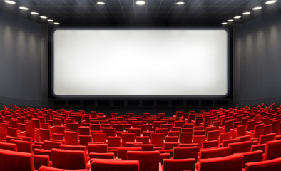 Movie Theater With Blank Screen And Red Seats - Cinema
