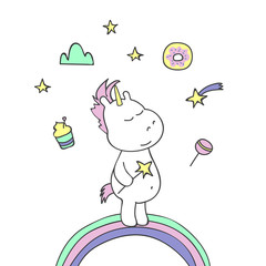 Illustration with cute unicorn on white background. Vector illustration.