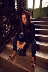 Fashion photo of trendy woman in black shirt