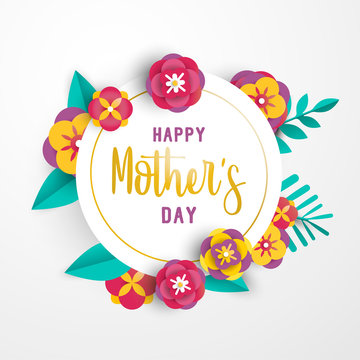 Mother day 3d paper flower greeting card template