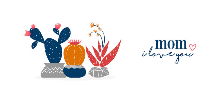 Mother day cactus plant flowers web banner art