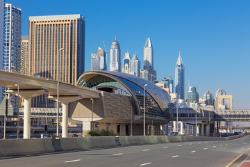 Fototapeta na wymiar Dubai - The Marina towers and the rails of metro.