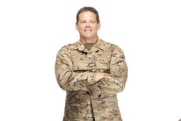 U.S. Army Soldier, Sergeant. Isolated and Smiling - obrazy, fototapety, plakaty